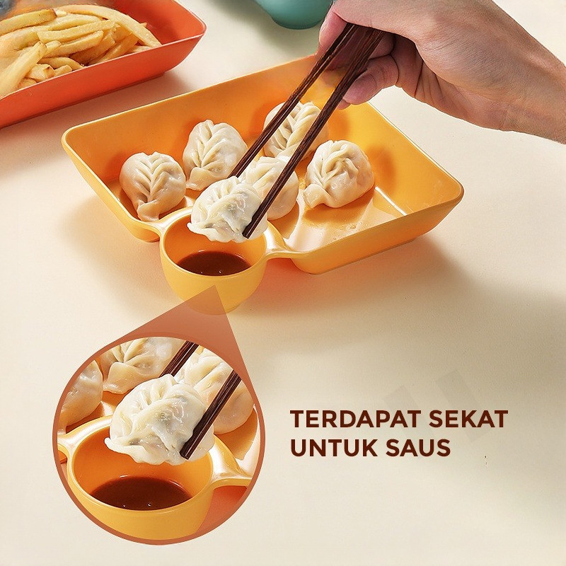 GROWSIR Piring Cemilan dengan Wadah Saus 2 in 1 | Piring Makan Sekat Serbaguna | Tempat Snack PZ001