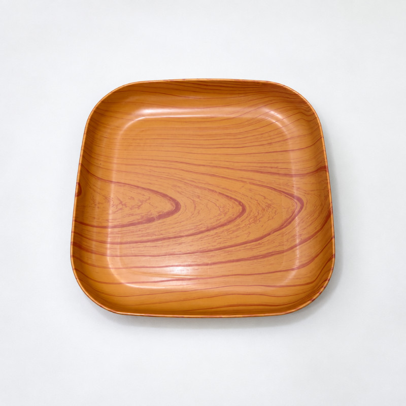 GROWSIR Piring Serbaguna Motif Kayu Rounded Square | Tempat Sayur Sajian Makan Dessert Snack | Ringan & Elegan PZ024