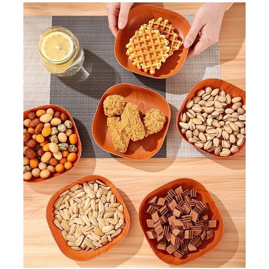 GROWSIR Piring Serbaguna Motif Kayu Rounded Square | Tempat Sayur Sajian Makan Dessert Snack | Ringan & Elegan PZ024