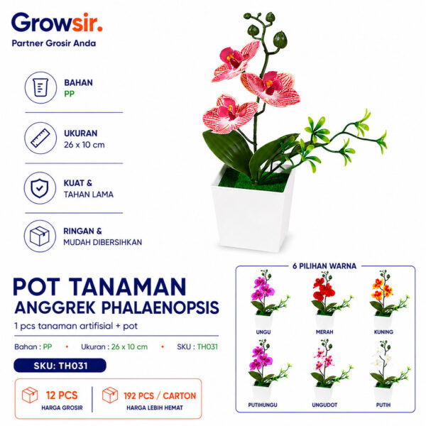 GROWSIR Pot Bunga Anggrek Aesthetic Artificial Phalaenopsis | Tanaman Hias Plastik Dekorasi Rumah Kantor Kamar TH031
