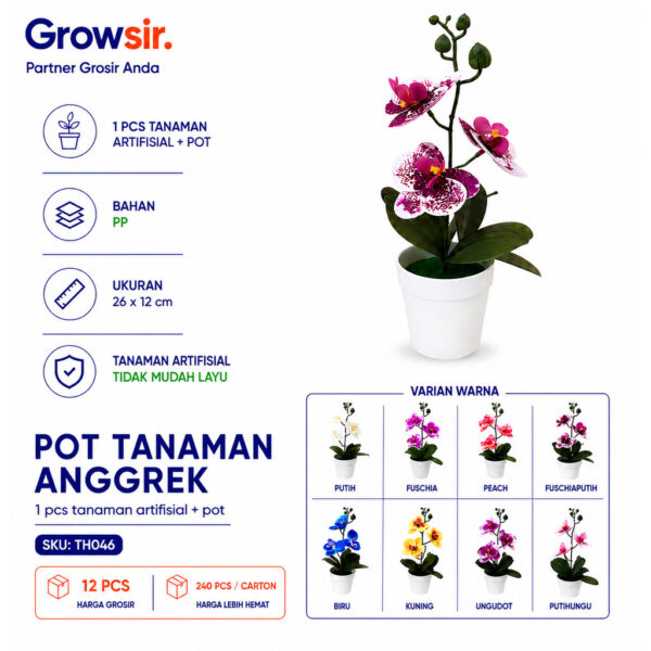 GROWSIR Pot Bunga Anggrek Artificial 26x12cm | Tanaman Hias Anggrek Plastik Dekorasi Rumah Meja Estetik TH046