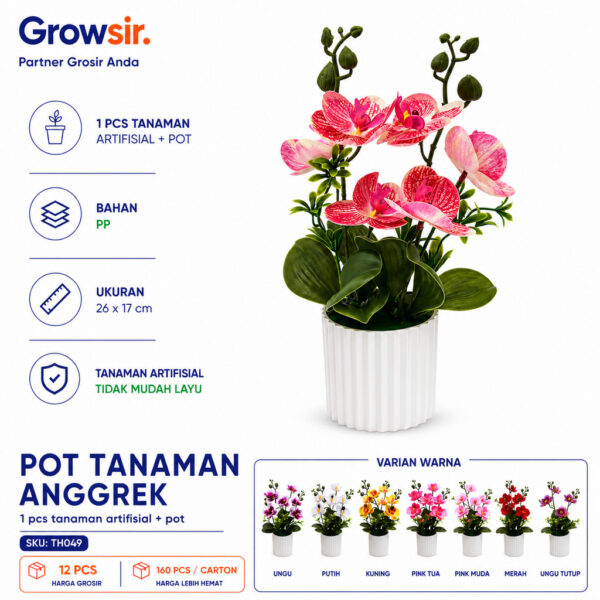 GROWSIR Pot Bunga Anggrek Artificial | Tanaman Hias Anggrek Plastik Dekorasi Rumah Meja Estetik TH049