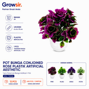 GROWSIR Pot Bunga Conjoined Rose Plastik Artificial Aesthetic Vas Tanaman Hias Mini Estetik TH026