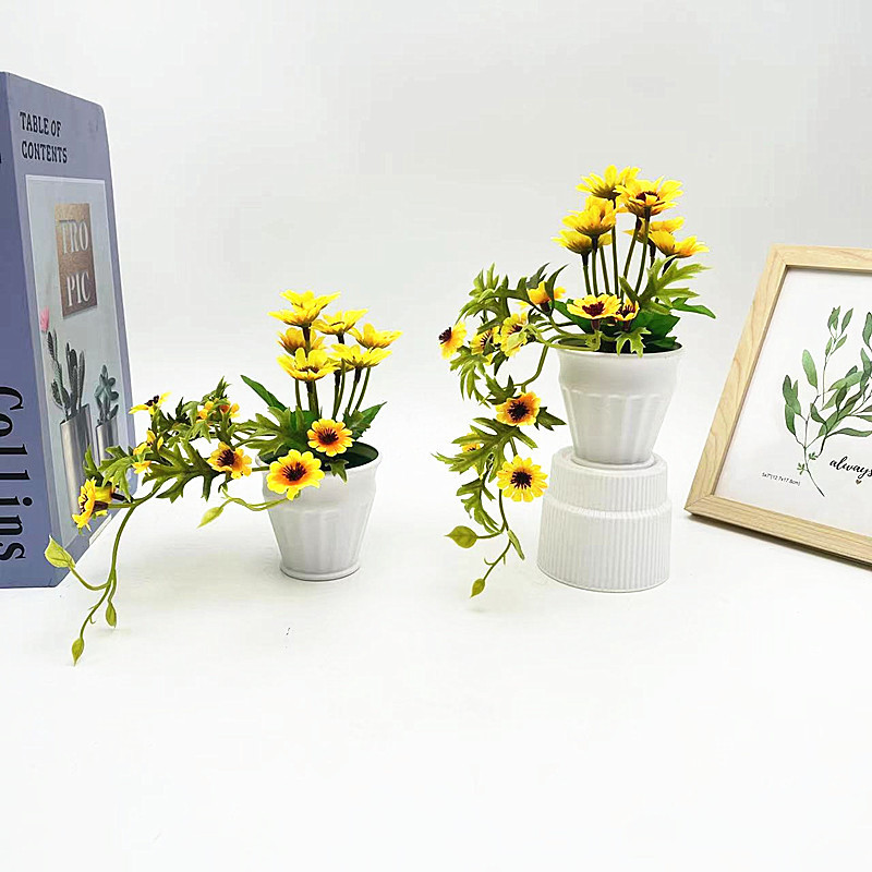 GROWSIR Pot Bunga Matahari Artificial Aesthetic | Bunga Plastik Dekorasi Meja & Ruangan | Pot Tanaman Hias Grosir TH038