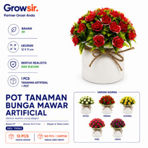 GROWSIR Pot Bunga Mawar Aesthetic Artificial 12x11cm | Tanaman Hias Plastik Realistis Dekorasi Rumah Meja Estetik TH042