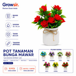 GROWSIR Pot Bunga Mawar Artificial Mini Aesthetic | Tanaman Hias Dekorasi Rumah Meja Estetik TH036