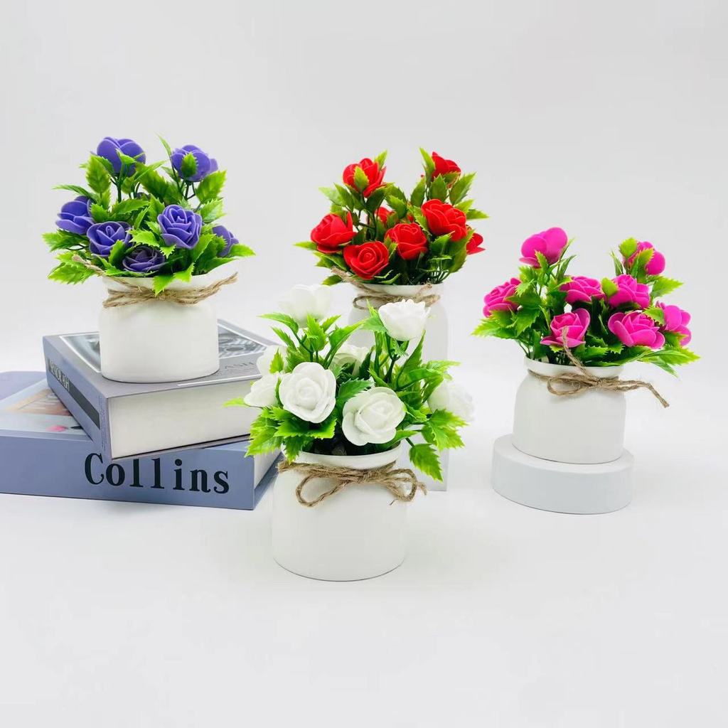 GROWSIR Pot Bunga Mawar Artificial Mini Aesthetic | Tanaman Hias Dekorasi Rumah Meja Estetik TH036