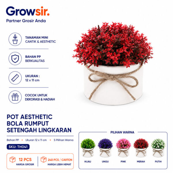 GROWSIR Pot Tanaman Artificial Bola Rumput Setengah Lingkaran | Tanaman Hias Mini Plastik Dekorasi Meja Rumah Aesthetic TH041