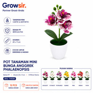 GROWSIR Pot Tanaman Bunga Anggrek Artificial Mini | Bunga Anggrek Plastik Phalaenopsis Dekorasi Rumah Aesthetic TH030