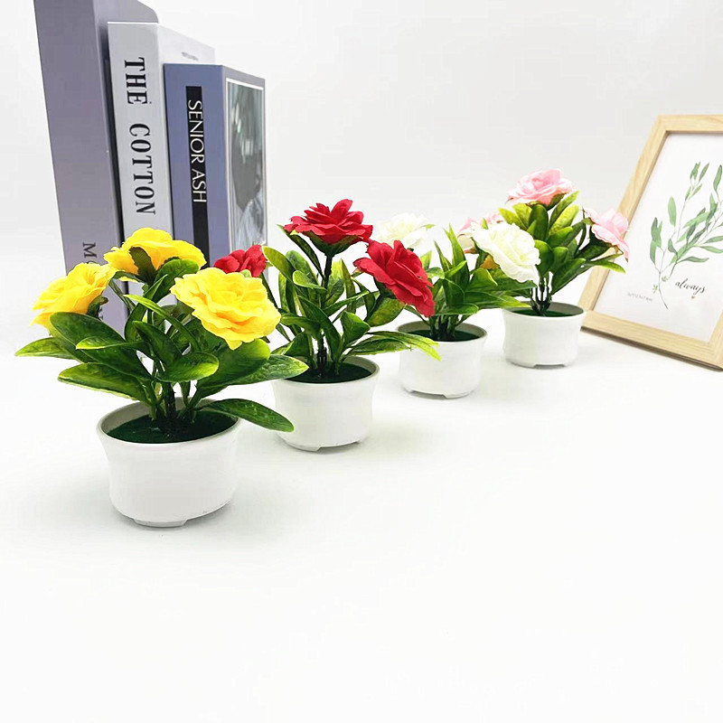 GROWSIR Pot Tanaman Bunga Mawar Artificial Mini Aesthetic | Tanaman Hias Bunga Mawar Plastik Dekorasi Rumah Meja TH043