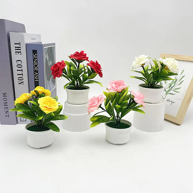 GROWSIR Pot Tanaman Bunga Mawar Artificial Mini Aesthetic | Tanaman Hias Bunga Mawar Plastik Dekorasi Rumah Meja TH043