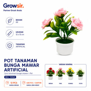 GROWSIR Pot Tanaman Bunga Mawar Artificial Mini Aesthetic | Tanaman Hias Bunga Mawar Plastik Dekorasi Rumah Meja TH043