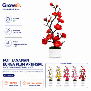 GROWSIR Pot Tanaman Bunga Plum Artificial | Bonsai Bunga Plum Plastik Dekorasi Rumah Meja Aesthetic TH034