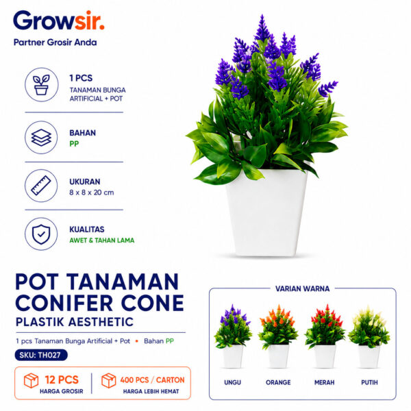 GROWSIR Pot Tanaman Conifer Cone Plastik Aesthetic Vas Bunga Hias Artificial Estetik TH027