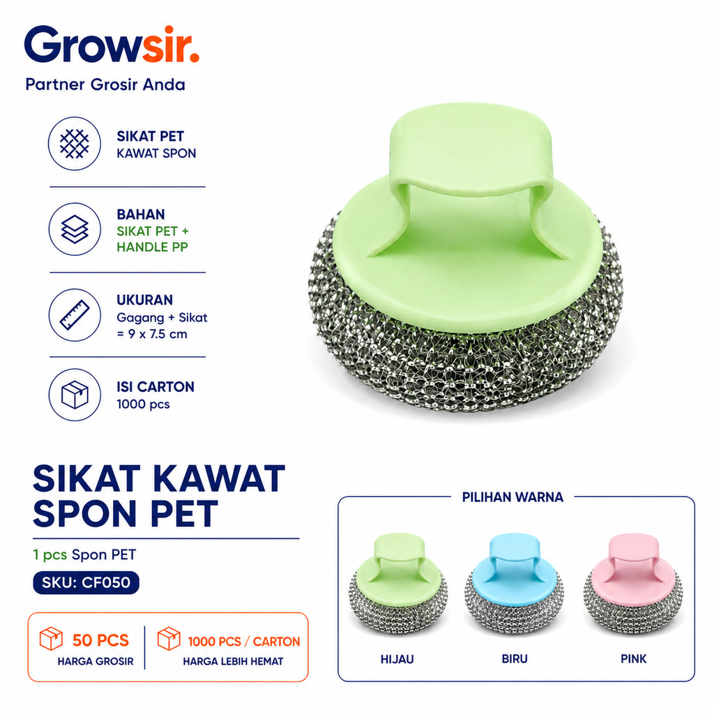 GROWSIR Sikat Kawat Spon PET Cuci Piring Panci Sabut Spons Sponge Dapur Serbaguna Gagang CF050