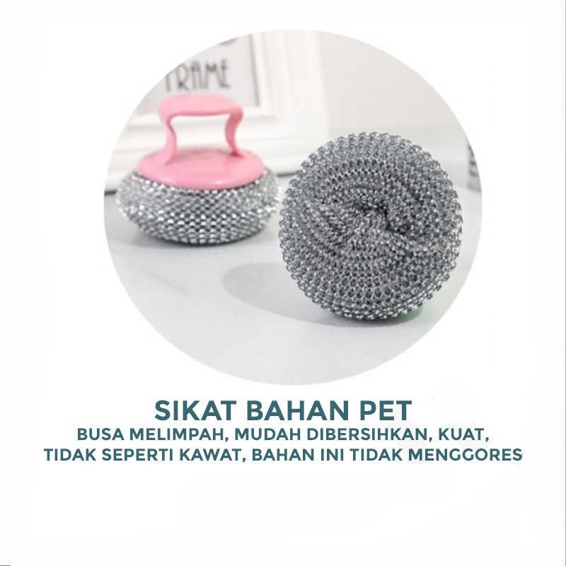 GROWSIR Sikat Kawat Spon PET Cuci Piring Panci Sabut Spons Sponge Dapur Serbaguna Gagang CF050
