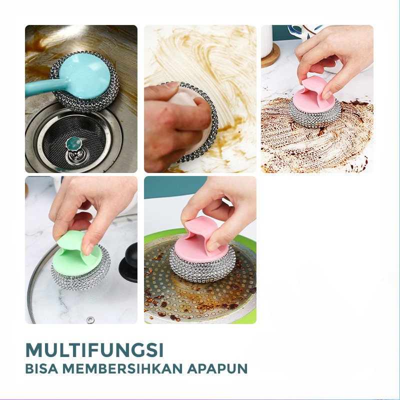 GROWSIR Sikat Kawat Spon PET Cuci Piring Panci Sabut Spons Sponge Dapur Serbaguna Gagang CF050