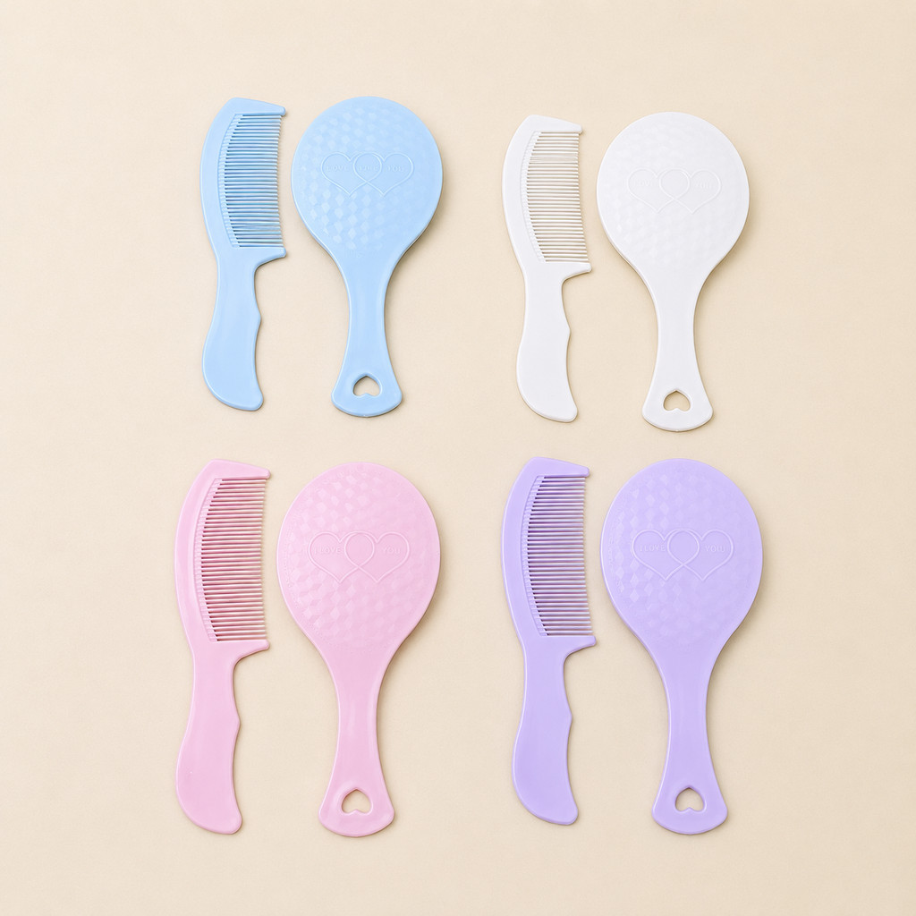 GROWSIR Sisir & Cermin Portable Set 2 Pcs | Sisir Gigi Rapat + Cermin Tangan | Ringkas & Praktis | Teman Berpergian MZ025