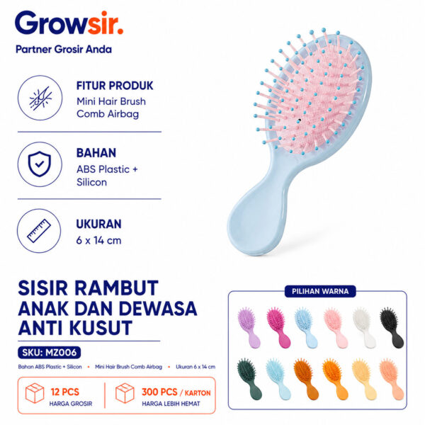GROWSIR Sisir Rambut Mini Warna Pastel / Mini Hair Brush Anti Kusut untuk Anak & Dewasa MZ006