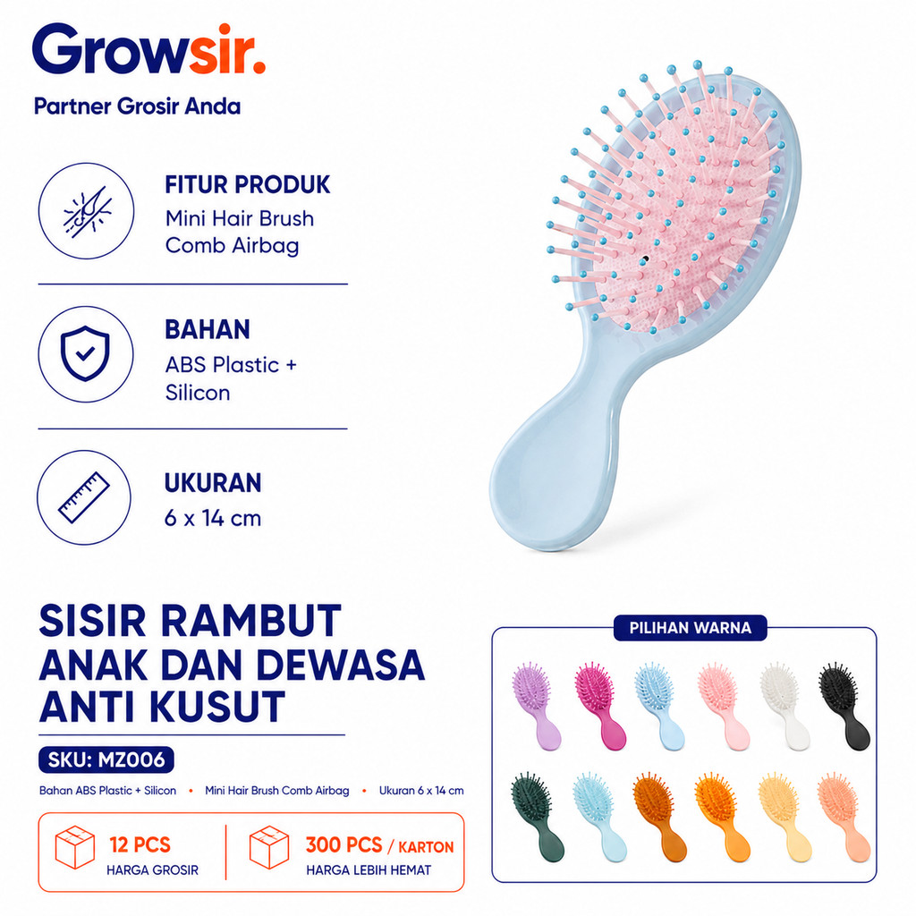 GROWSIR Sisir Rambut Mini Warna Pastel / Mini Hair Brush Anti Kusut untuk Anak & Dewasa MZ006
