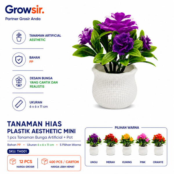 GROWSIR Tanaman Hias Plastik Aesthetic Mini Vas Bunga Hiasan Ruang Tamu Estetik TH001