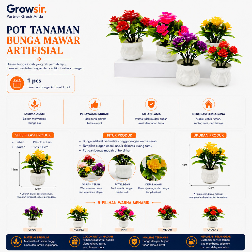 GROWSIR Tanaman Hias Plastik Aesthetic Mini Vas Bunga Hiasan Ruang Tamu Estetik TH001