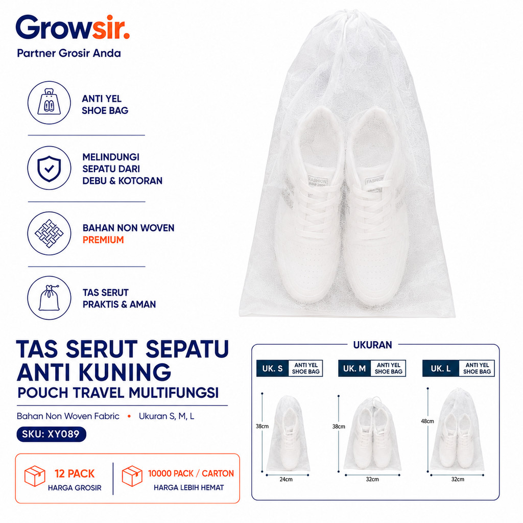GROWSIR Tas Serut Sepatu Anti Kuning Pouch Travel Multifungsi Shoes Bag Penyimpanan Cover Sepatu dan Sendal Kantong Sepatu Tali Serut Serbaguna XY089