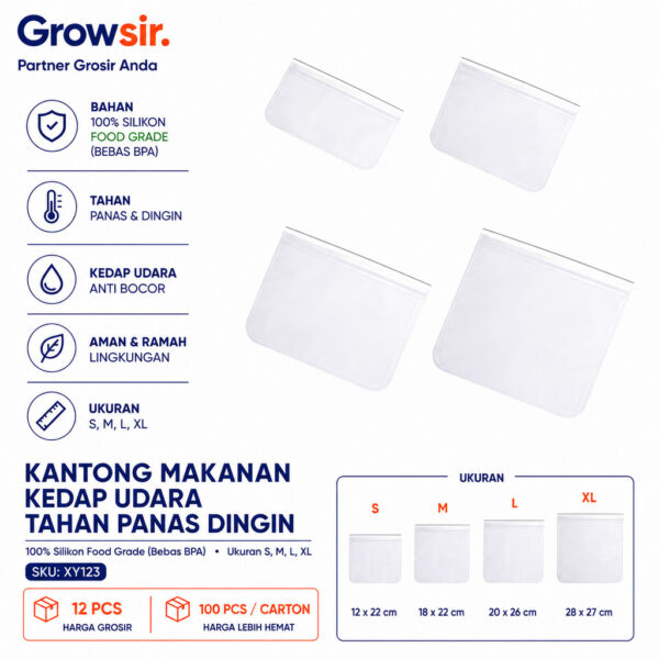 GROWSIR Ziplock Silikon Food Grade BPA FREE Pouch Penyimpanan Kulkas Silicone Anti Bocor Kedap Udara